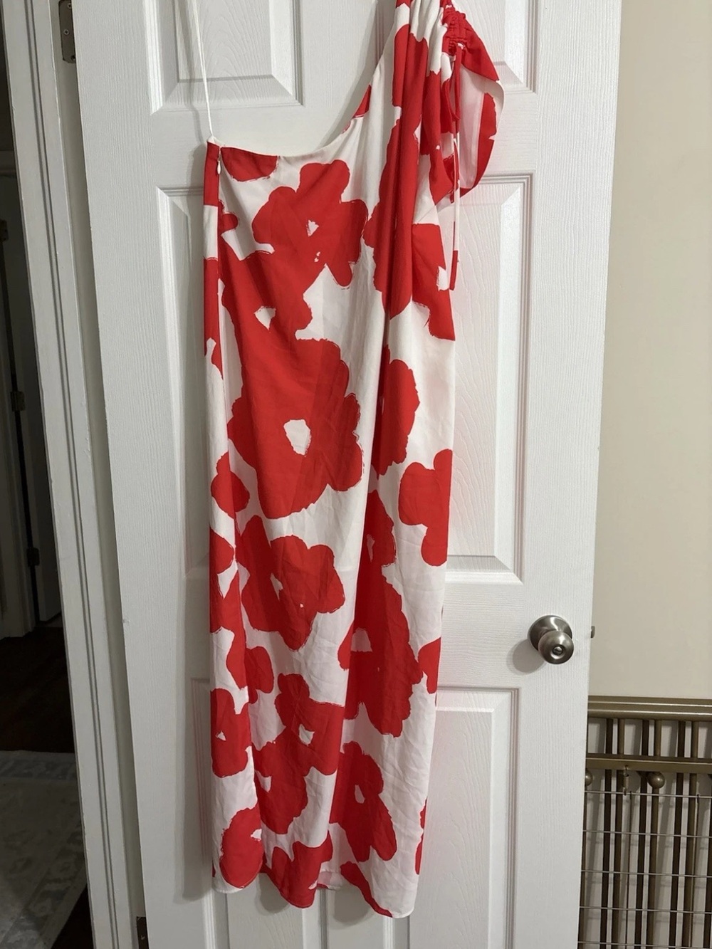 Crosby One Shoulder Floral Maxi Dress Red White Size XL
